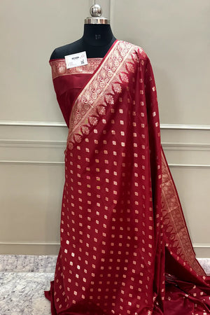 Maroon Golden Zari Silky Banarasi Saree