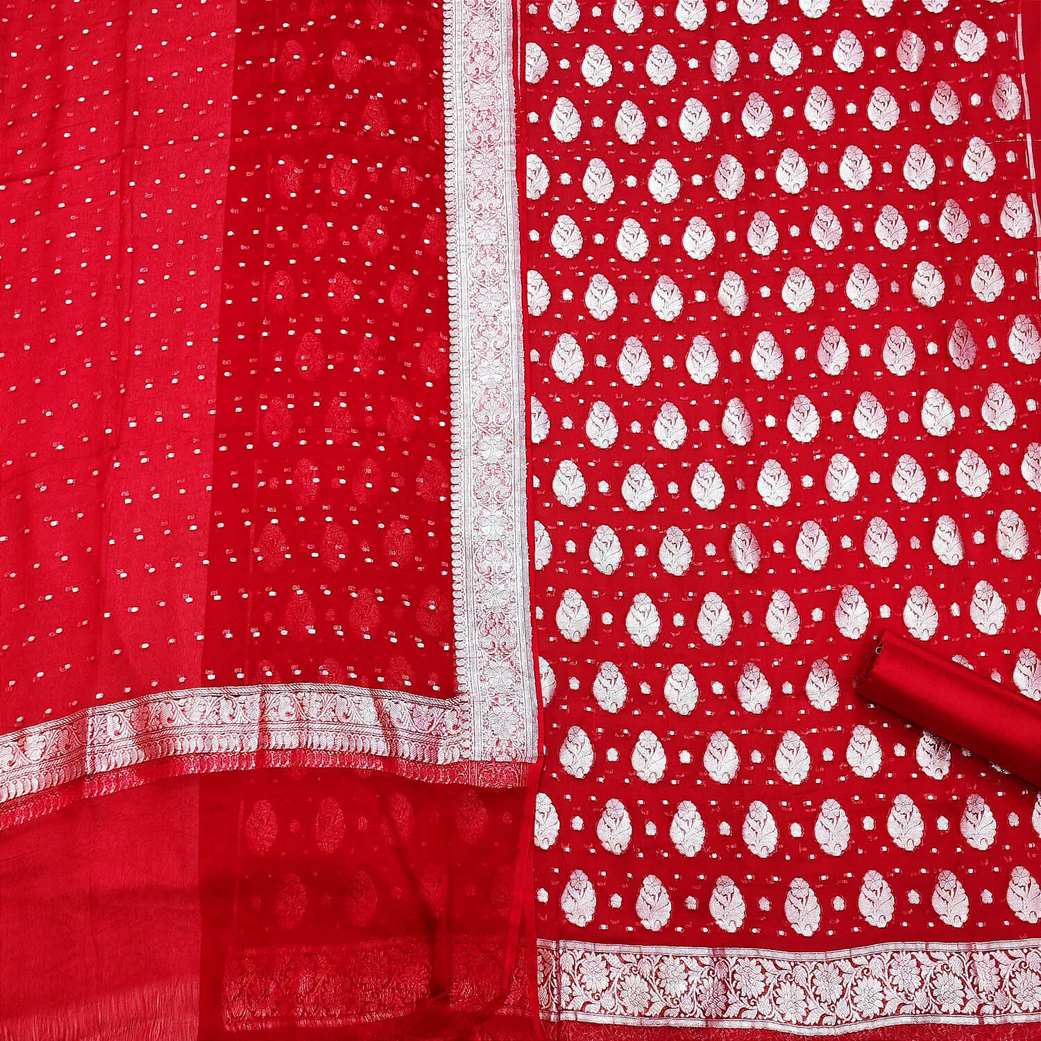 Red Handloom Georgette Silk Banarasi Suit