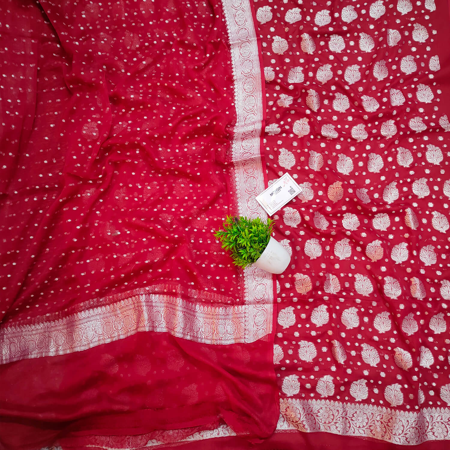 Red Handloom Pure Khaddi Georgette Banarasi Suit