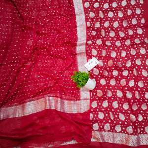 Red Handloom Pure Khaddi Georgette Banarasi Suit