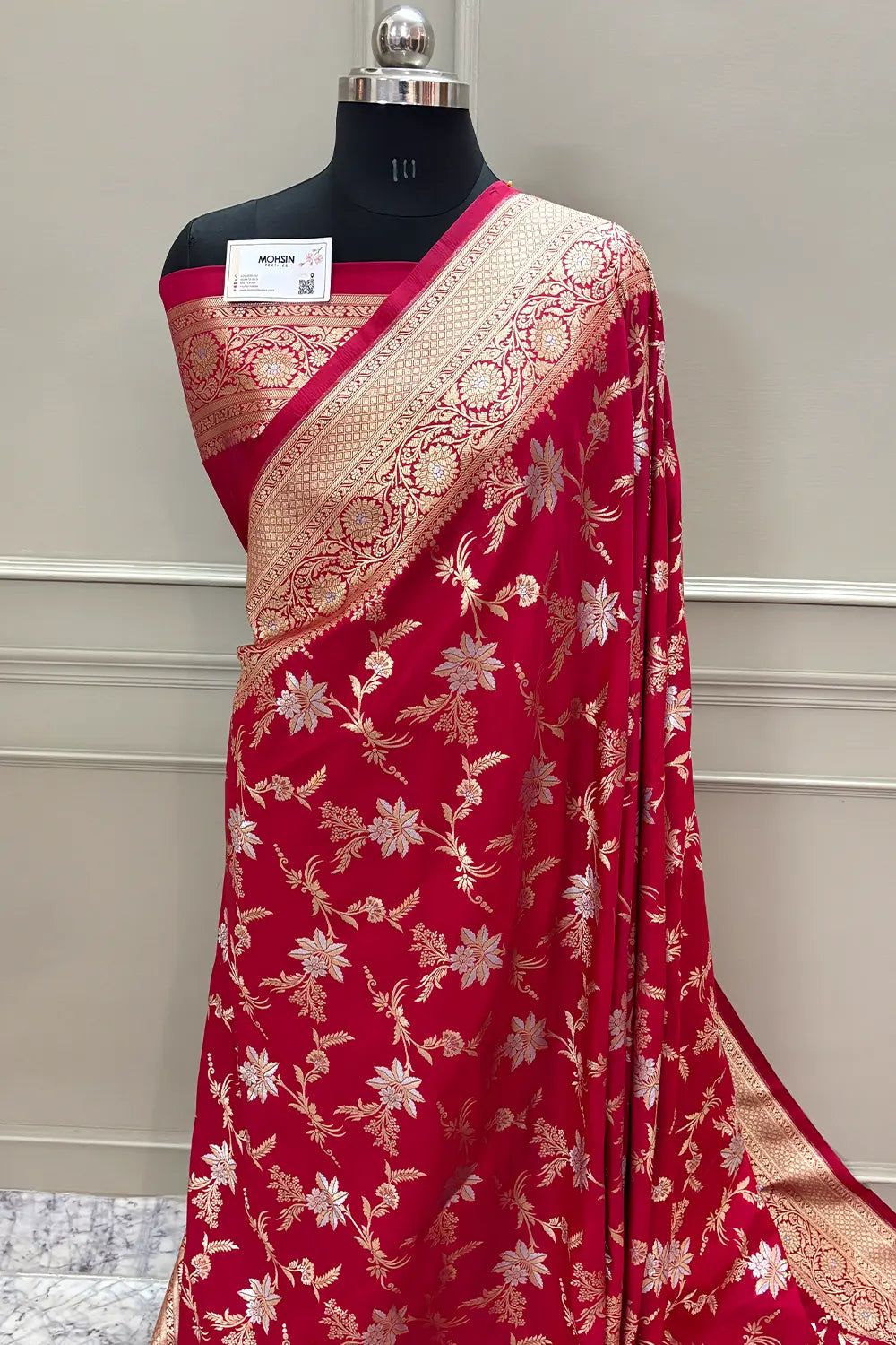 Red Jasmine Jaal Katan Silk Banarasi Saree