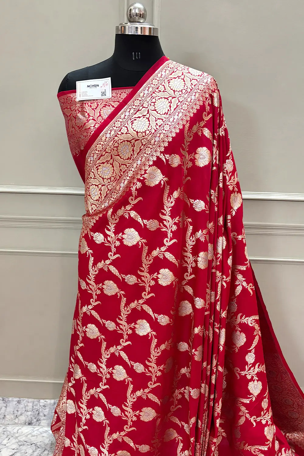 Red Miracle Jaal Katan Silk Banarasi Saree