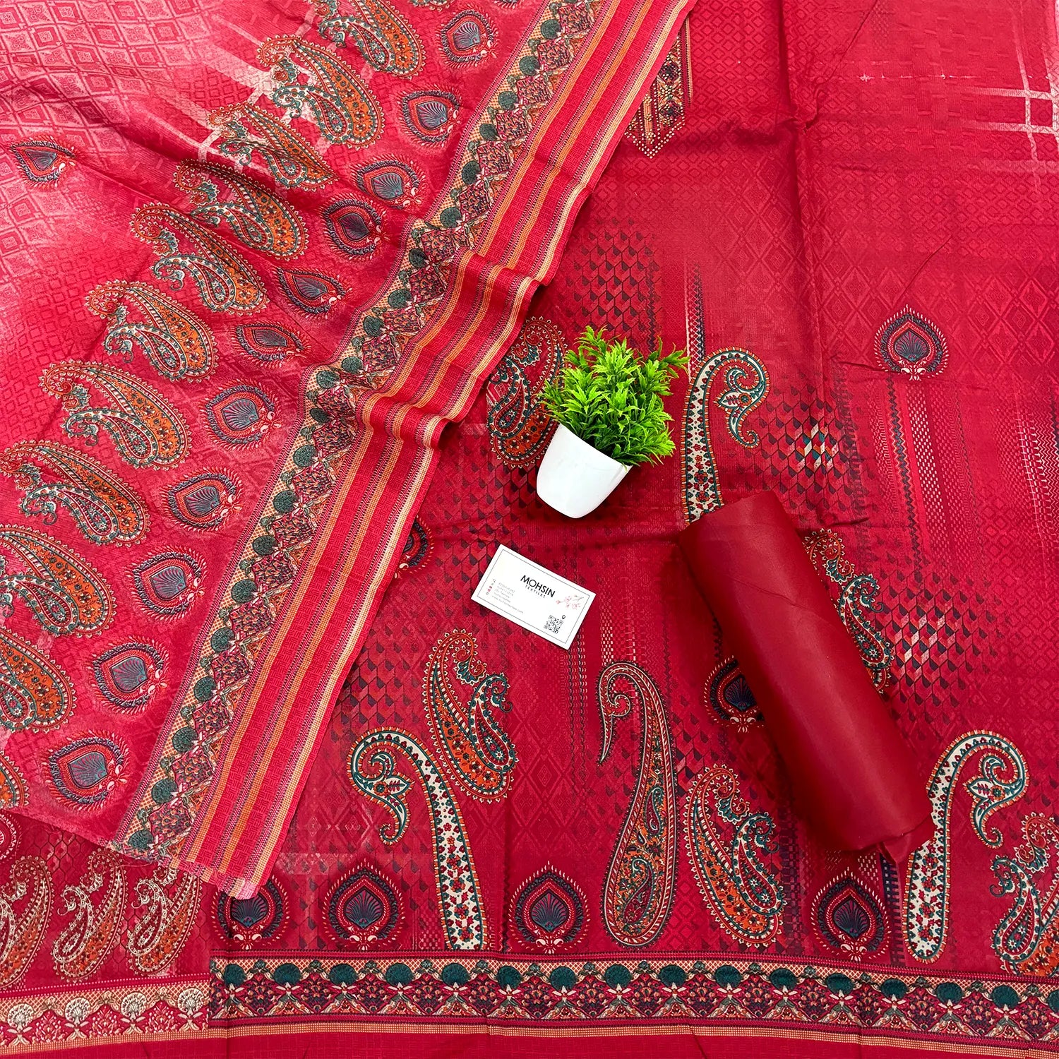 Red Printed Cotton Silk Salwar Suit