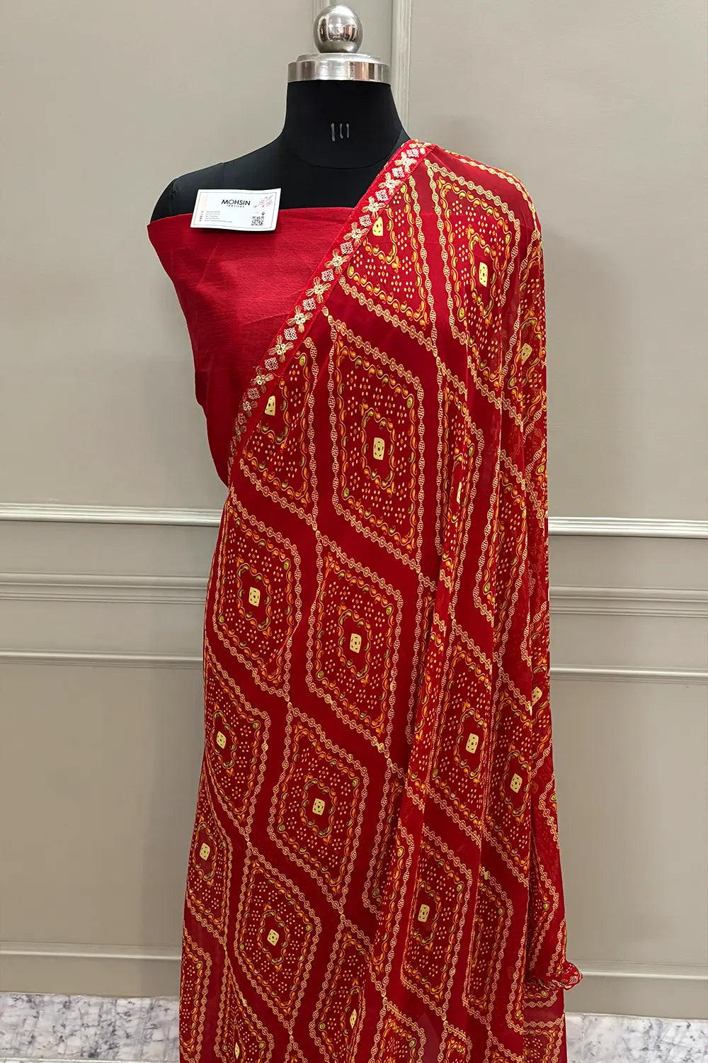 Red Printed Resham Zari Georgette Silk Banarasi Saree