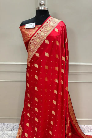 Red Queen Buti Katan Silk Banarasi Saree