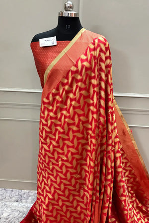Red Resham Zari Silky Banarasi Saree
