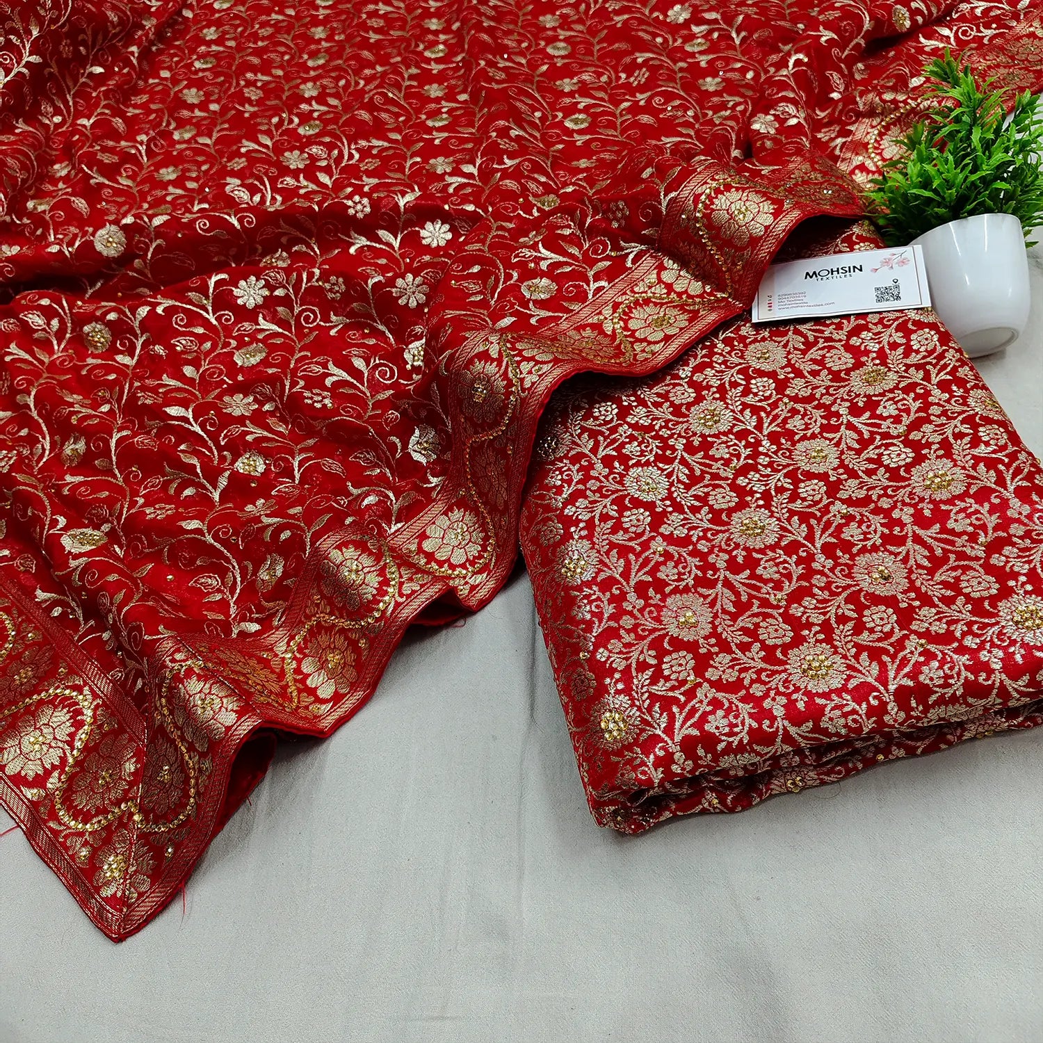 Red Stone Work Kimkhab Silk Banarasi Gharara