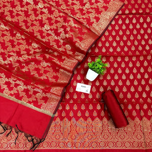 Red Xmas Tree Satin Silk Banarasi Suit