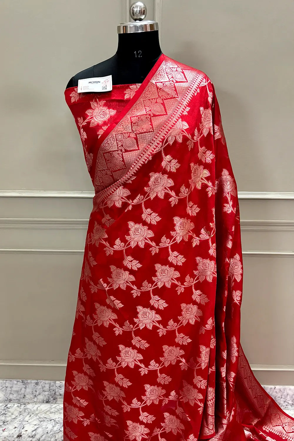 Red Zari Organza Silk Banarasi Saree