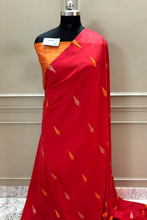 Red and Yellow Resham Zari Banarasi Silk Saree