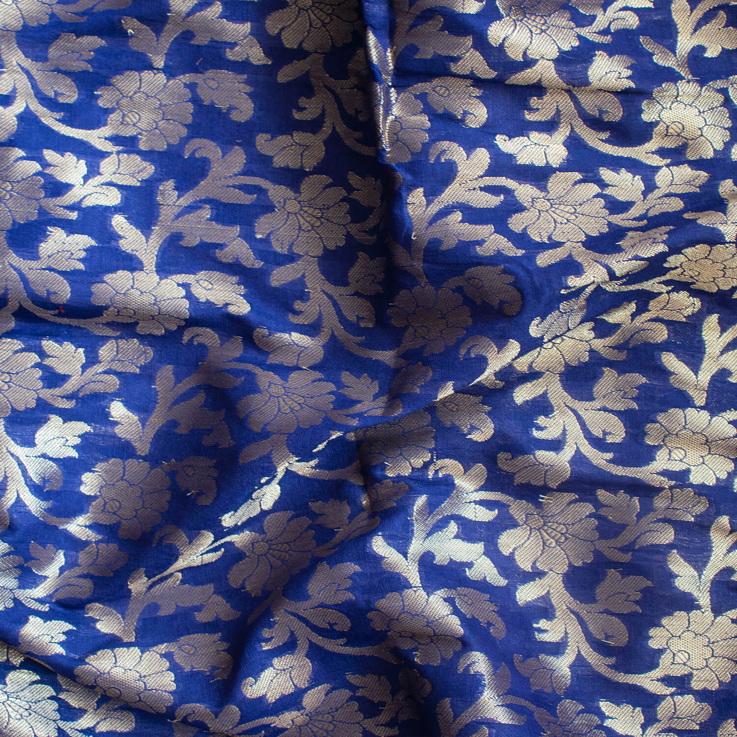 Royal Blue Golden Zari Banarasi Musrize Silk Fabric