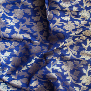Royal Blue Golden Zari Banarasi Musrize Silk Fabric
