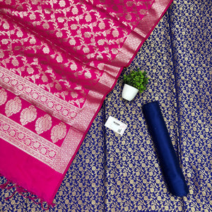 Royal Blue and Pink Golden Zari Katan Silk Banarasi Suit