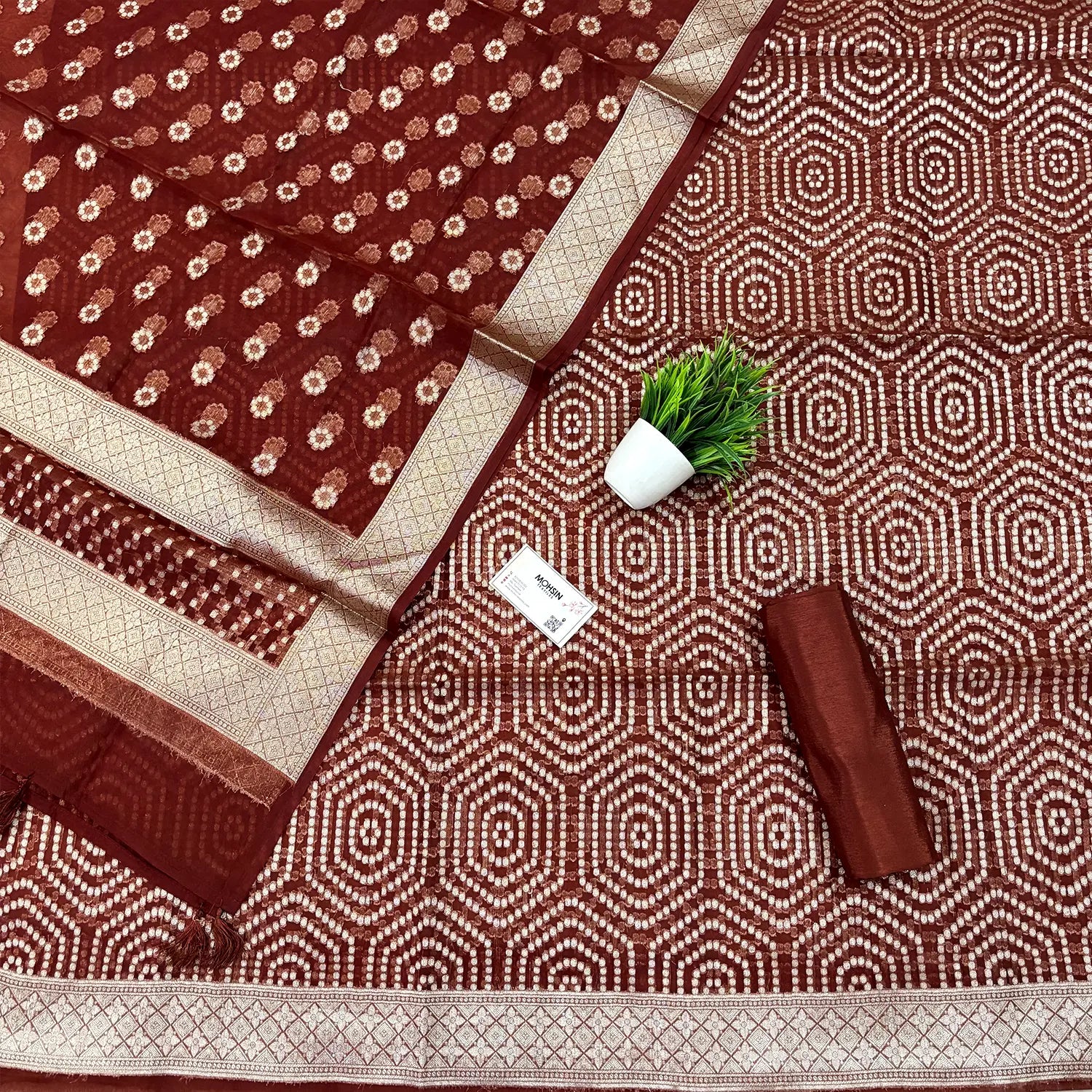 Rust Chalava Organza Silk Banarasi Suit