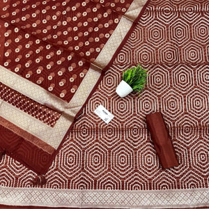 Rust Chalava Organza Silk Banarasi Suit