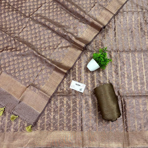 Rust Golden Zari Tissue Silk Banarasi Suit