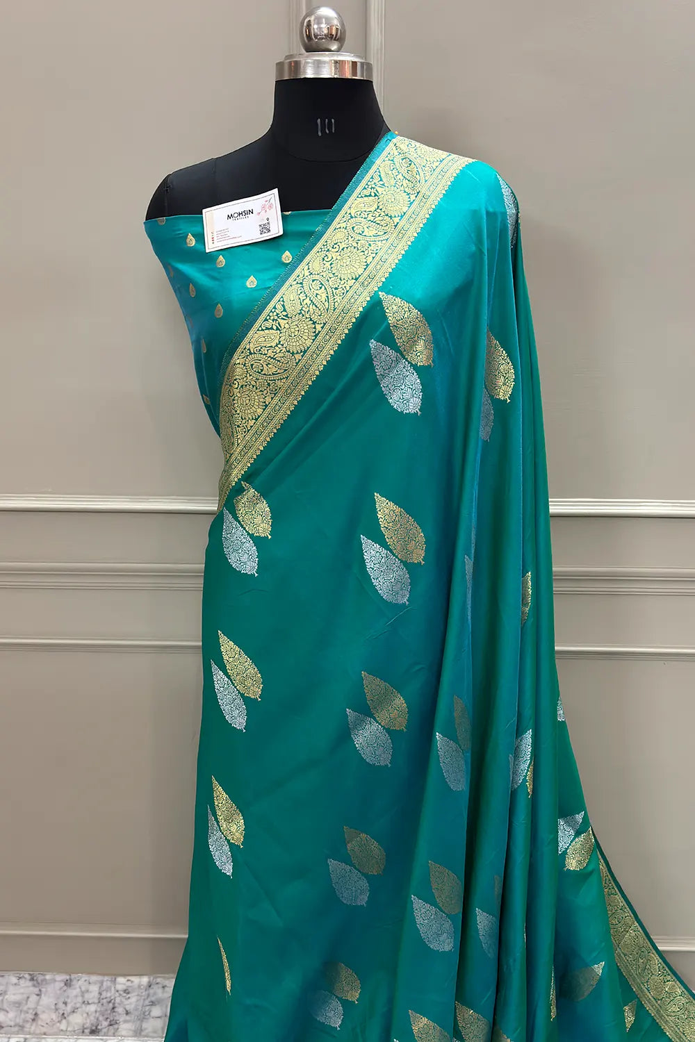 Sea Green Golden Zari Silky Banarasi Saree