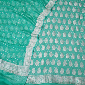 Sea Green Handloom Georgette Silk Banarasi Suit