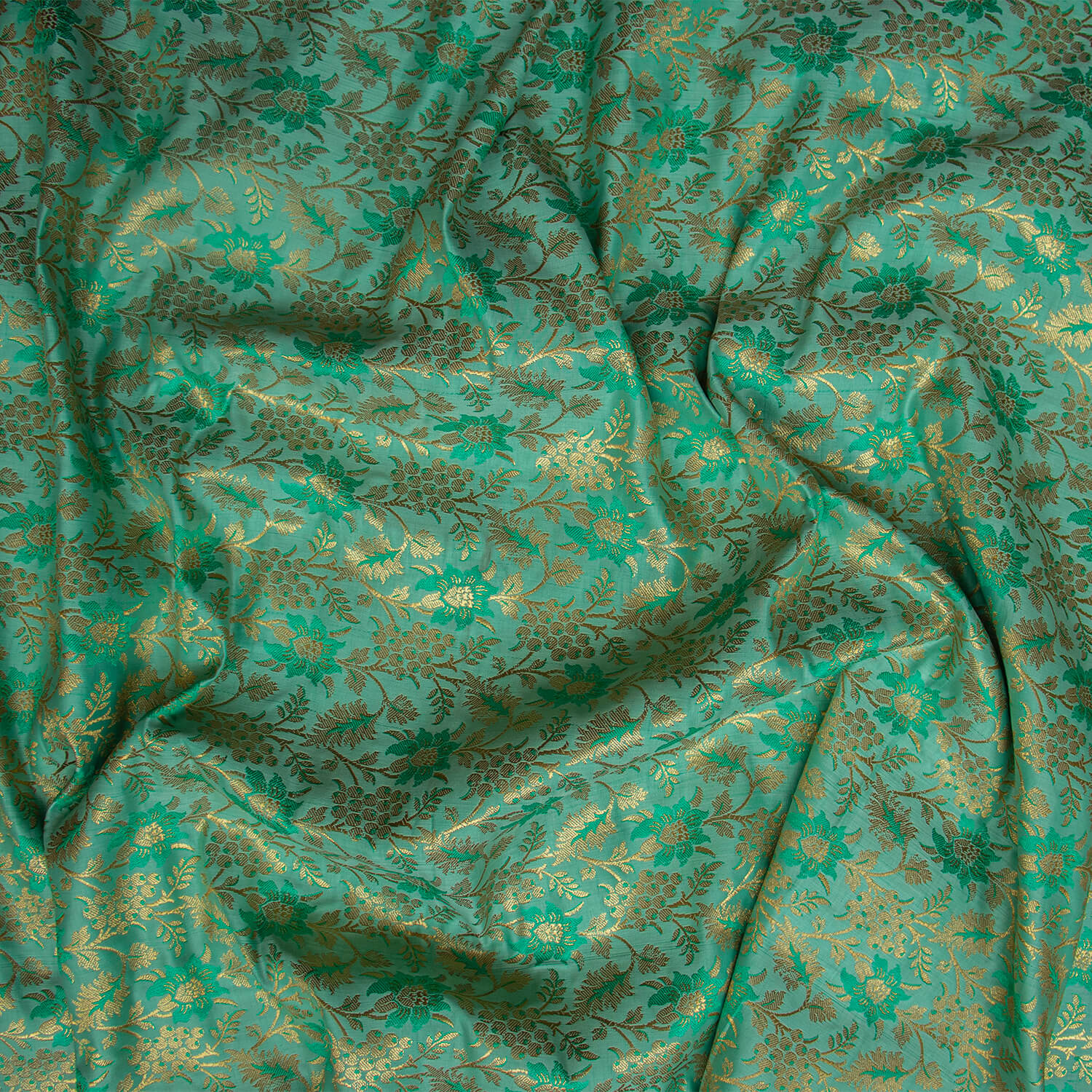 Sea Green Handloom Katan Brocade Silk Fabric