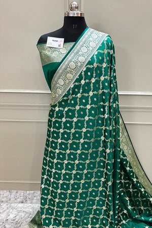 Sea Green Qaidi Buti Katan Silk Banarasi Saree