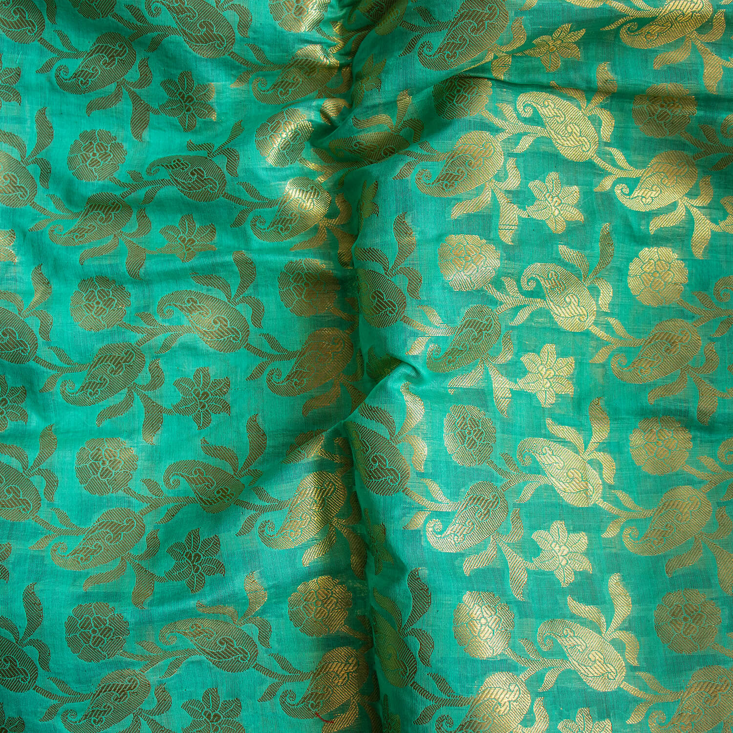Sea Green Zari Woven Banarasi Musrize Silk Fabric
