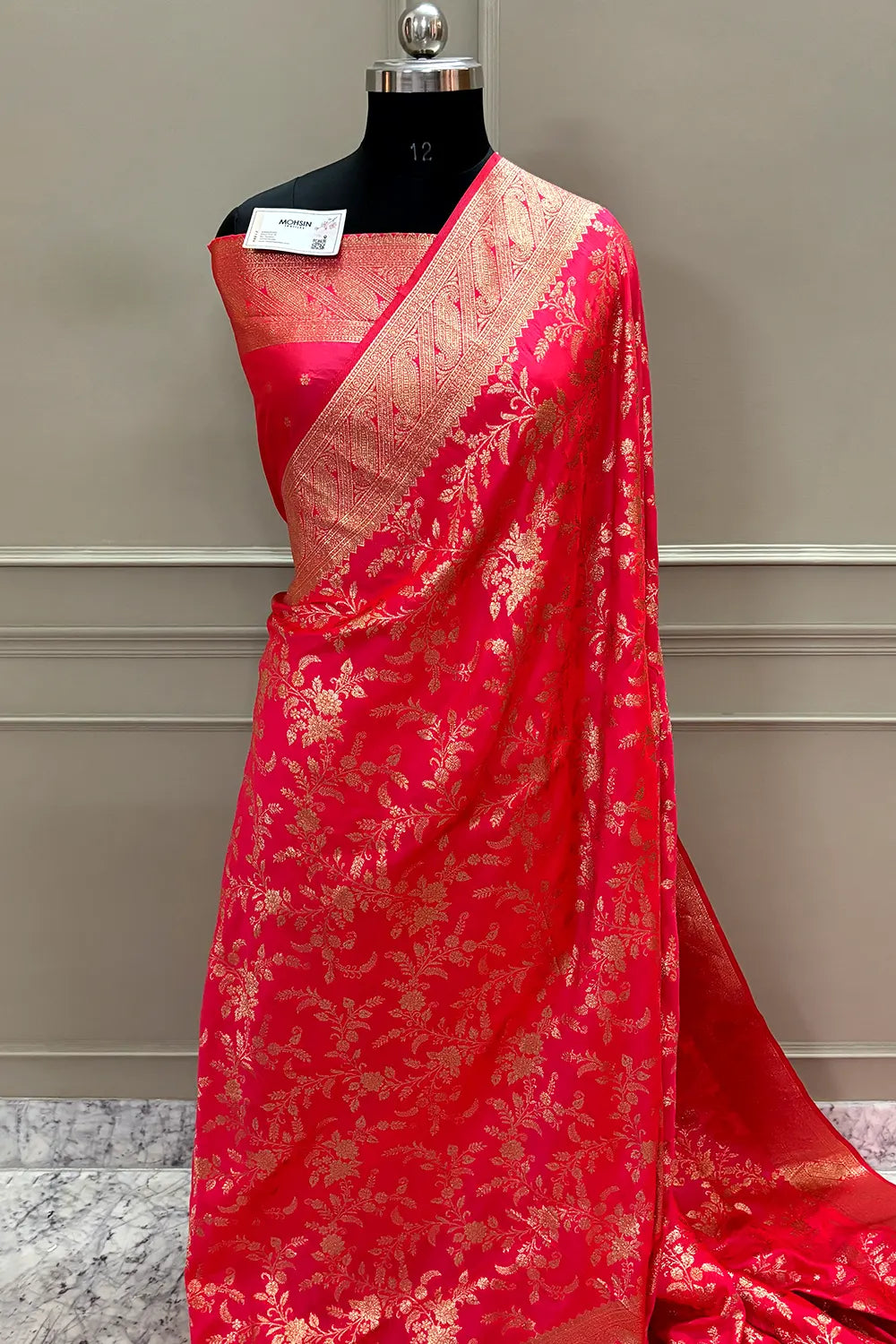 Strawberry Golden Zari Banarasi Silk Saree