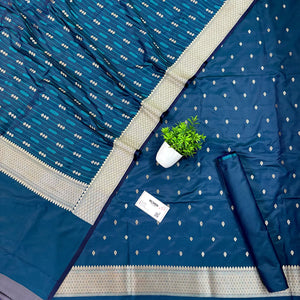 Teal Golden Zari Katan Silk Banarasi Suit