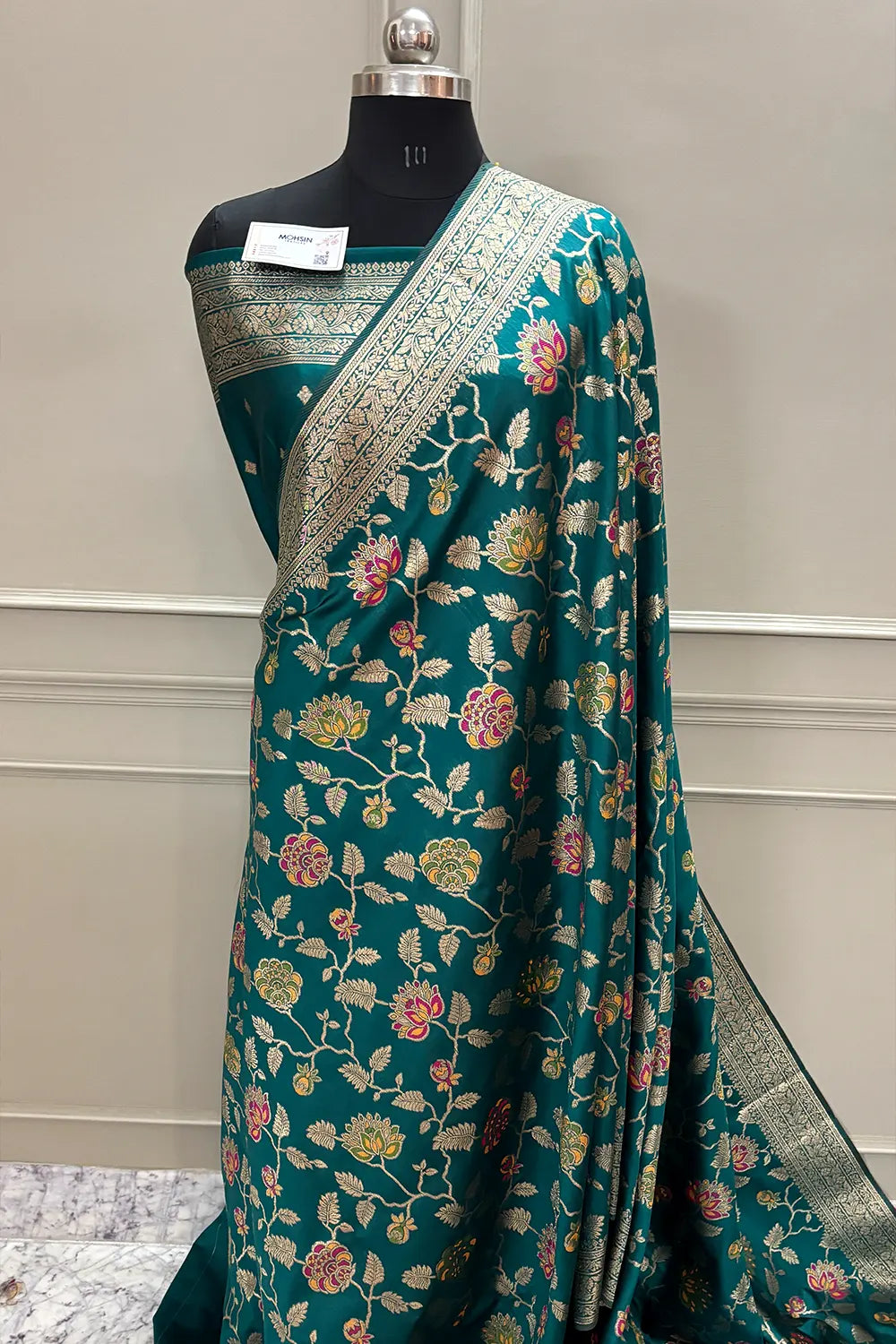 Teal Golden Zari Silky Banarasi Saree