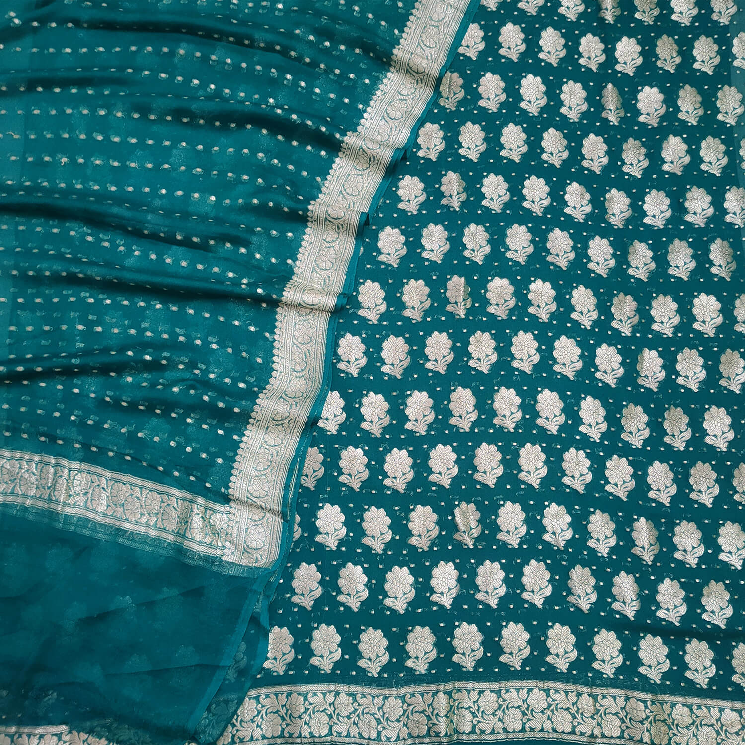 Teal Handloom Georgette Silk Banarasi Suit