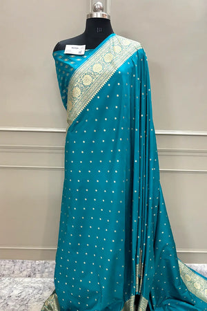 Teal Nanhikali Katan Silk Banarasi Saree