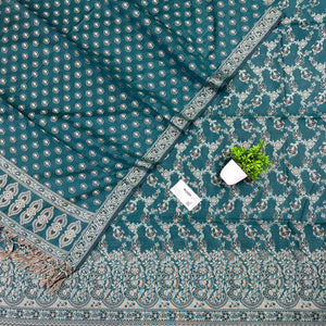 Teal Resham Zari Cotton Silk Banarasi Suit