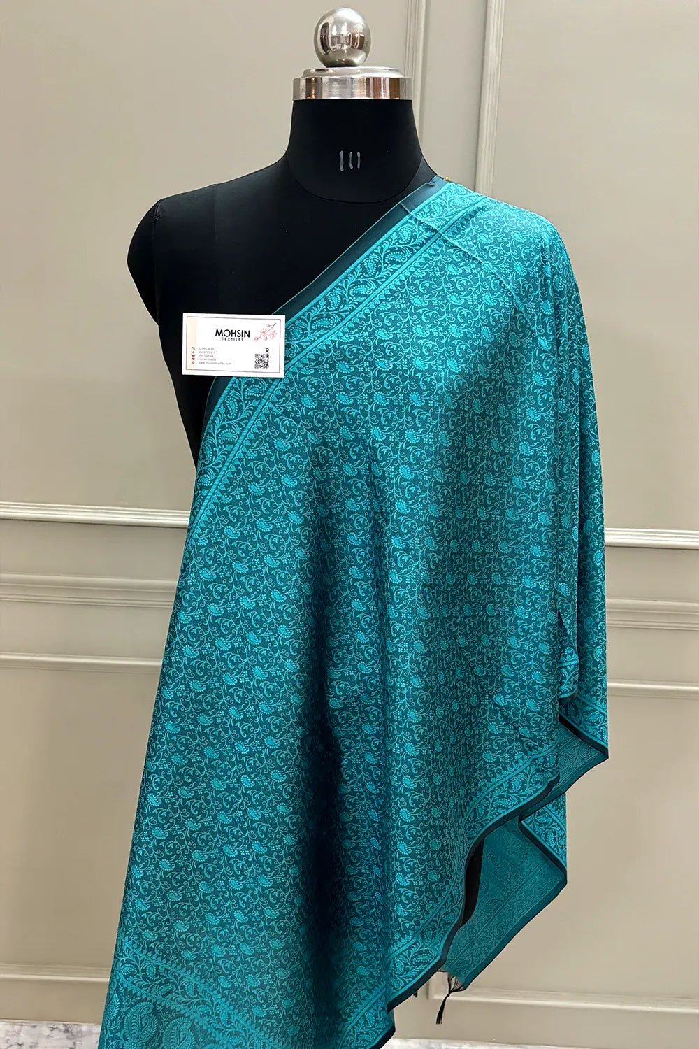 Teal Resham Zari Silk Banarasi Stole