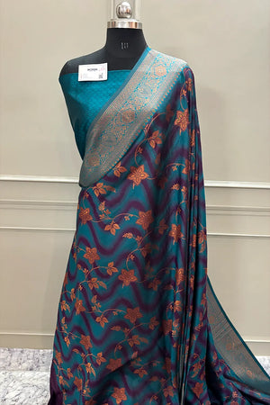 Teal Resham Zari Silky Banarasi Saree