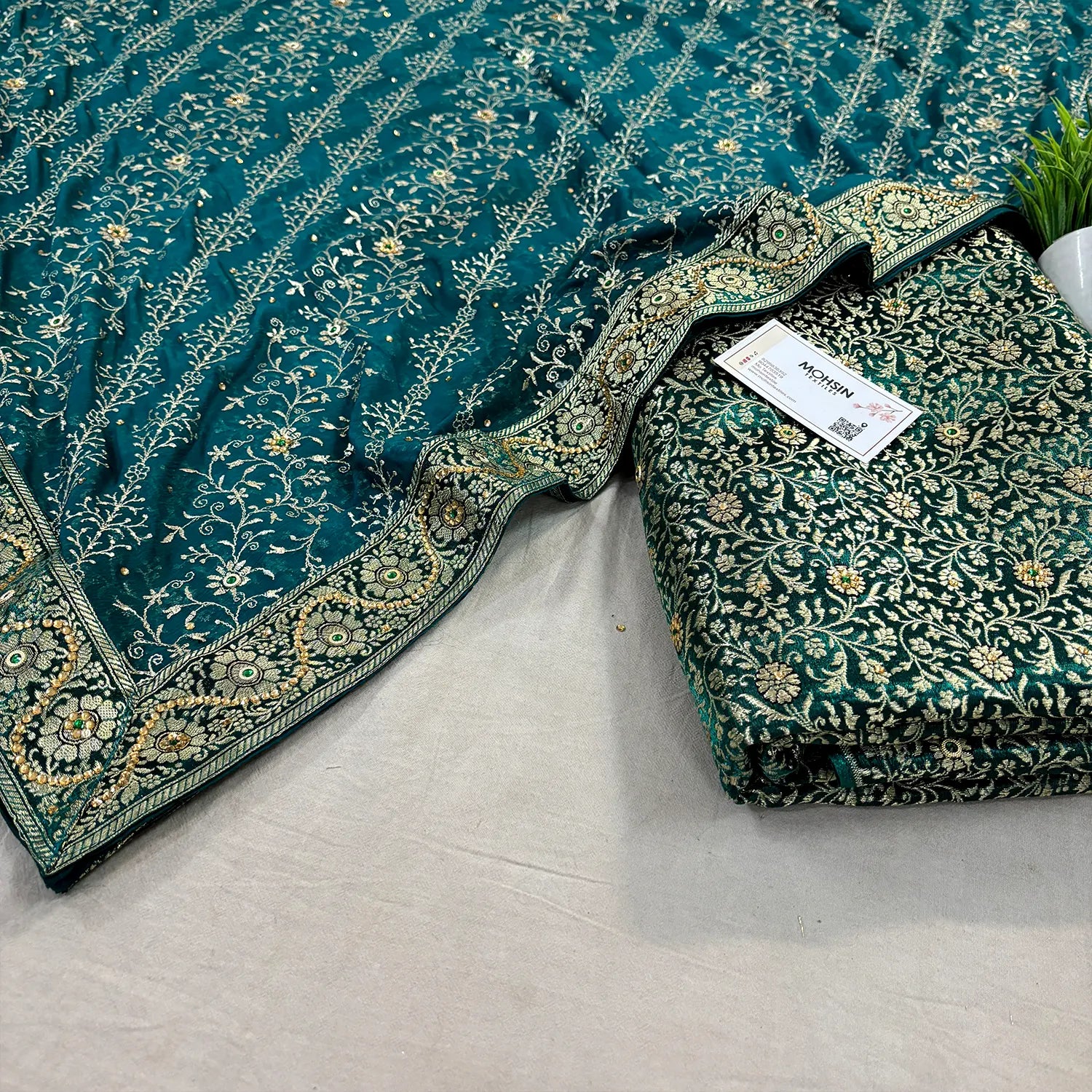 Teal Stone Work Kimkhab Silk Banarasi Gharara
