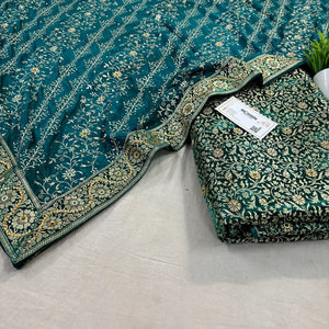 Teal Stone Work Kimkhab Silk Banarasi Gharara
