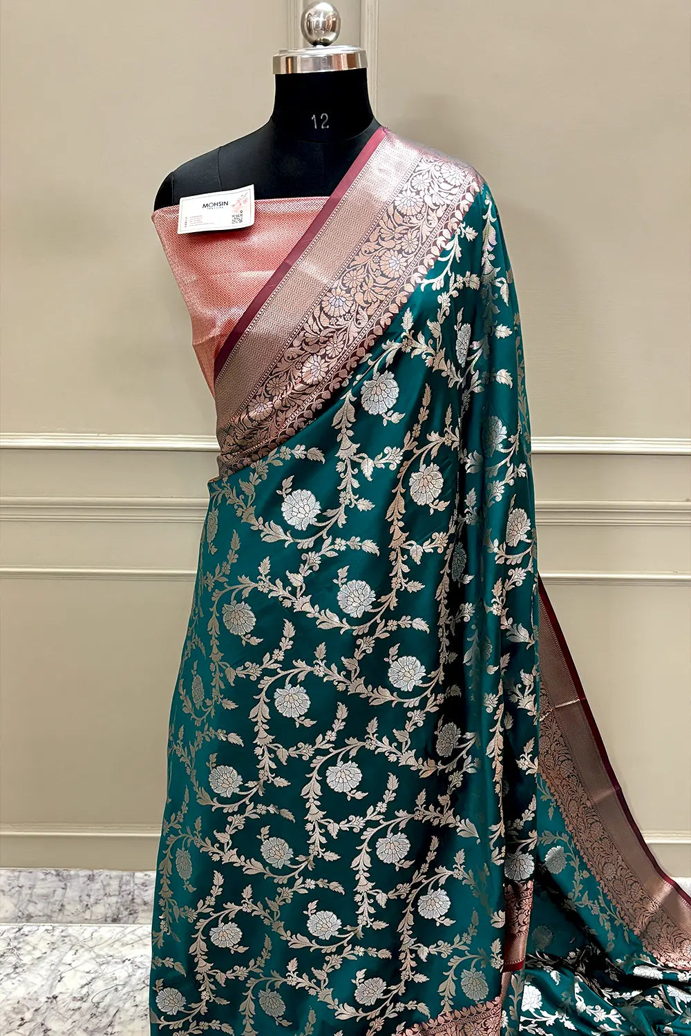 Teal and Red Golden Zari Banarasi Silk Saree