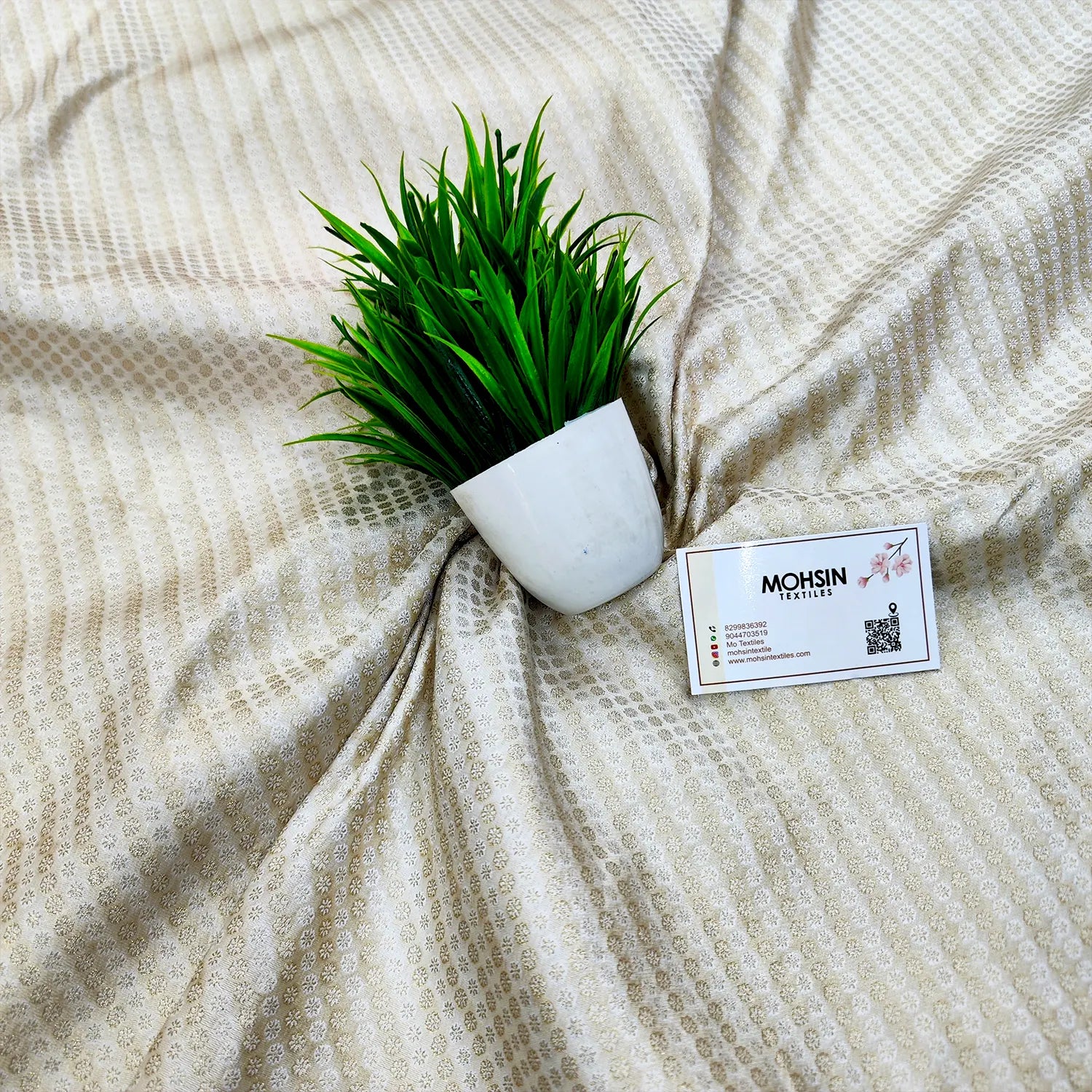 White Brocade Katan Silk Banarasi Fabric