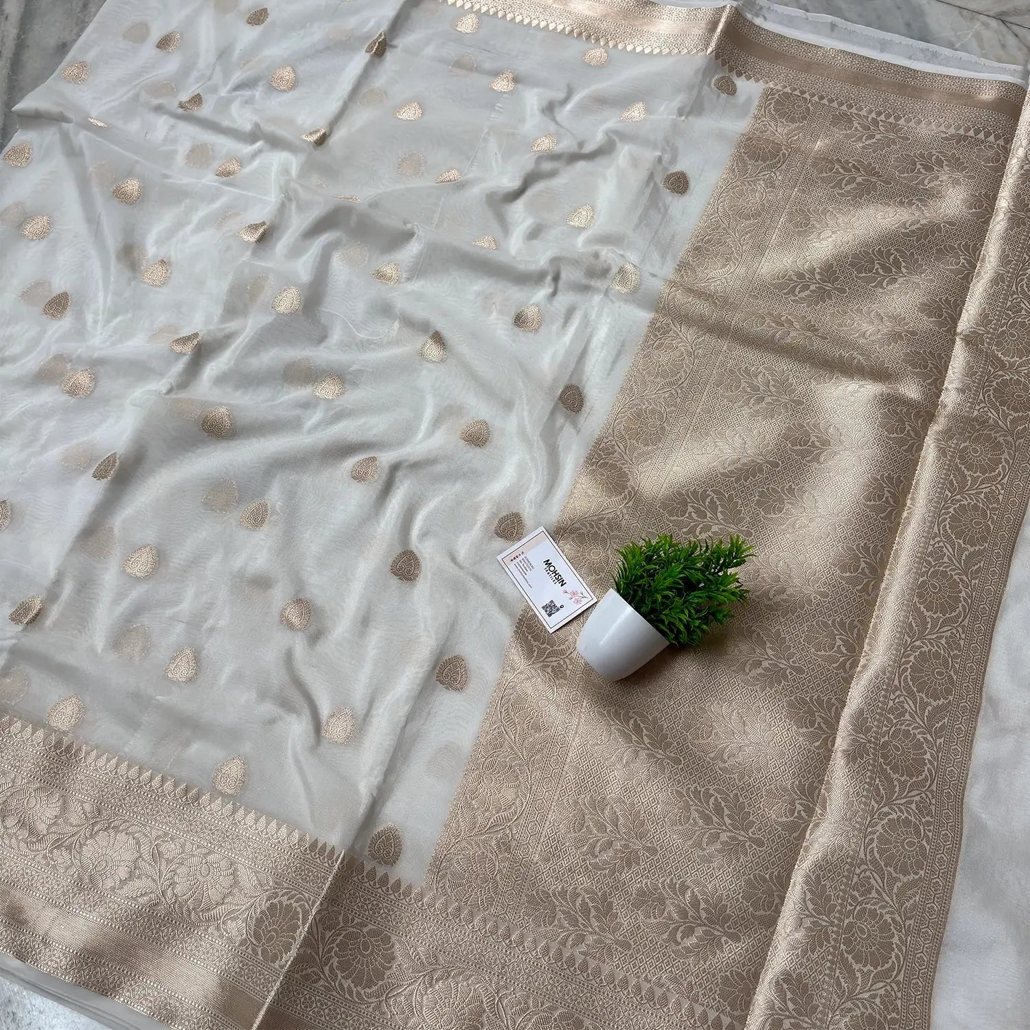 White Dyeable Semi Georgette Silk Banarasi Saree