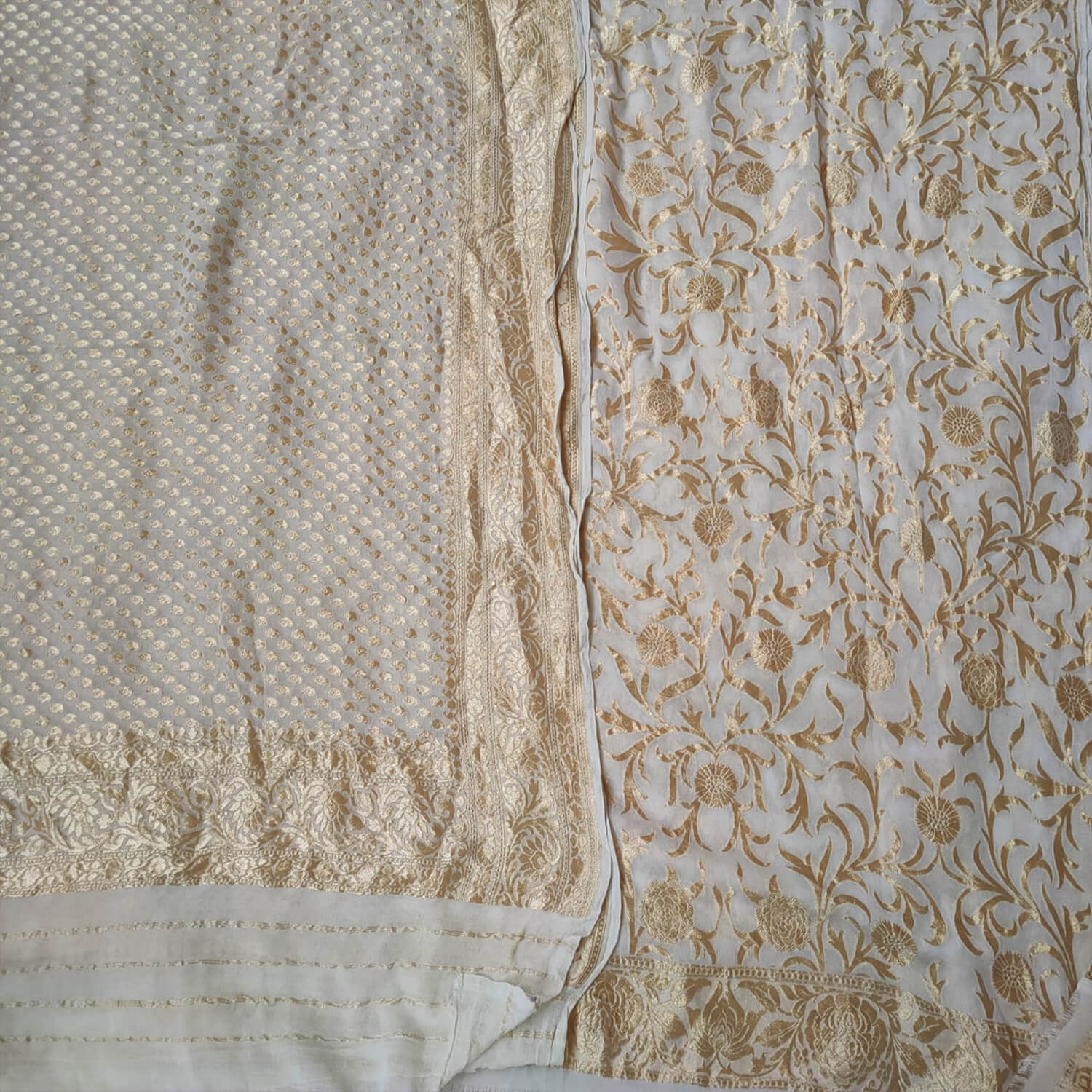 White Dyeable Handloom Georgette Silk Banarasi Suit