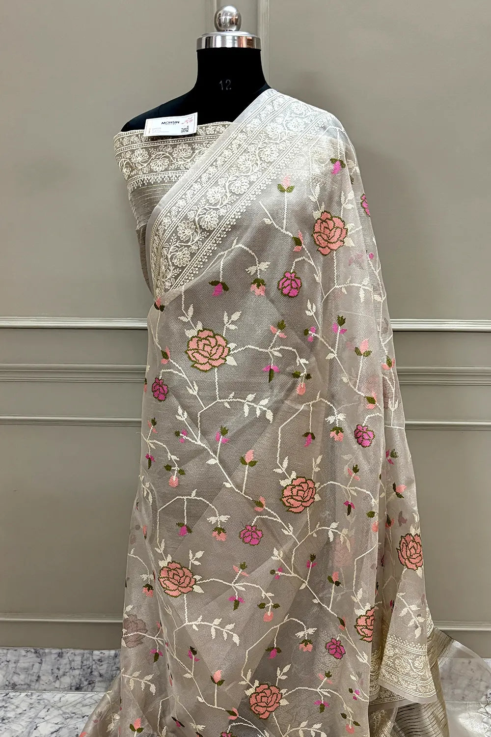 White Embroidery Tissue Silk Banarasi Saree