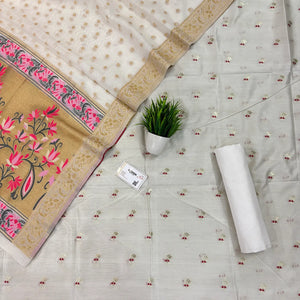 White Golden Zari Cotton Silk Banarasi Suit