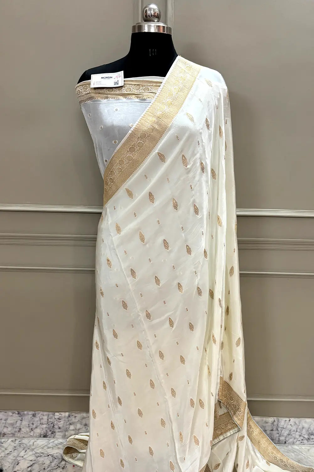White Golden Zari Georgette Silk Banarasi Saree