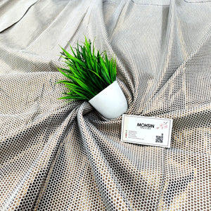 White Honeycomb Shimmer Silk Banarasi Fabric