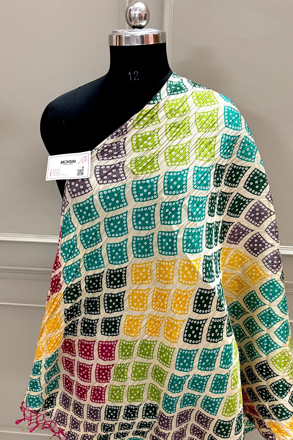 White Printed Crush Banarasi Silk Dupatta