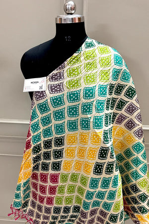 White Printed Crush Banarasi Silk Dupatta