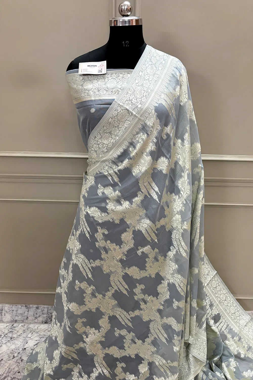 White Resham Zari Cotton Silk Banarasi Saree