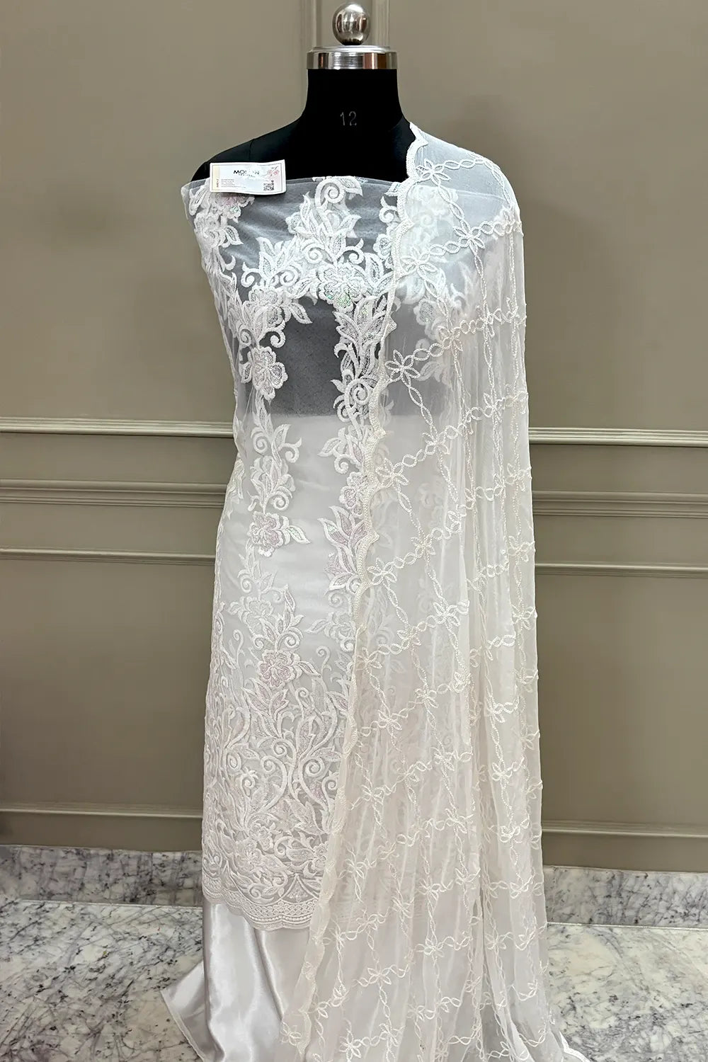 White Sequence Embroidery Net Salwar Suit