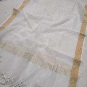 White Zari Border Organza Silk Banarasi Dupatta