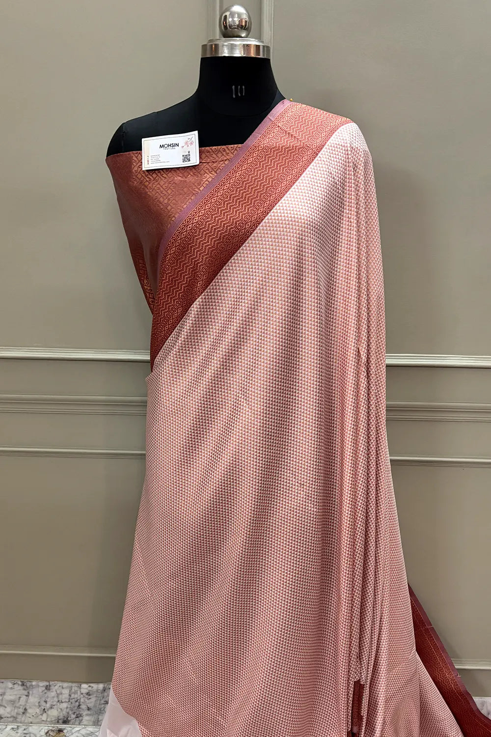 White and Maroon Resham Zari Silky Banarasi Saree