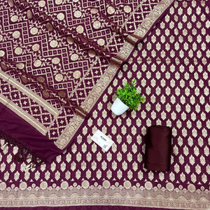 Wine Golden Zari Georgette Silk Banarasi Suit